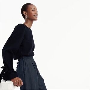 J. Crew Black Tie-Sleeve Sweatshirt Size Medium NWT Classic